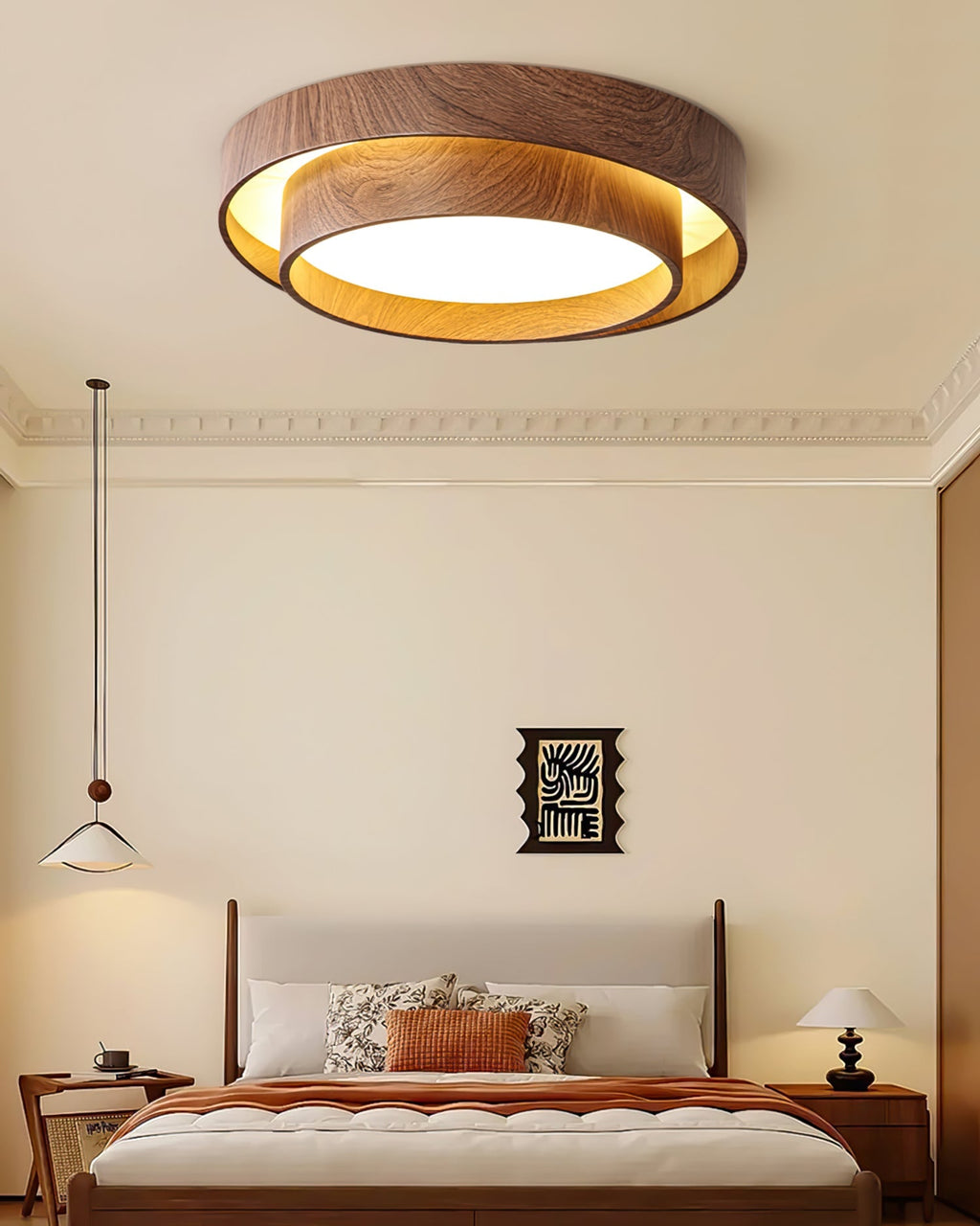Wooden ceiling fixture with built-in LED – Warm walnut shade