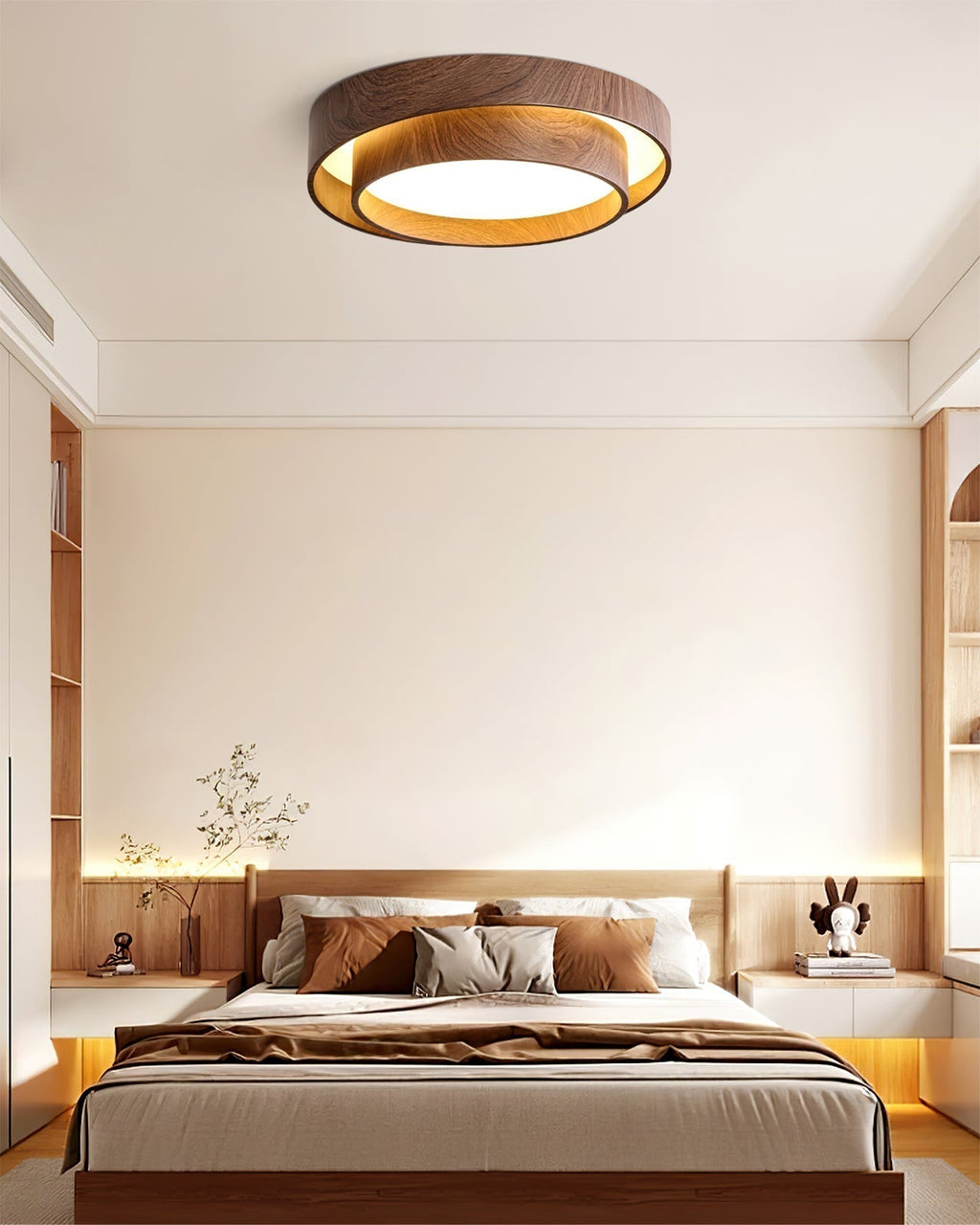 Wooden ceiling fixture with built-in LED – Warm walnut shade
